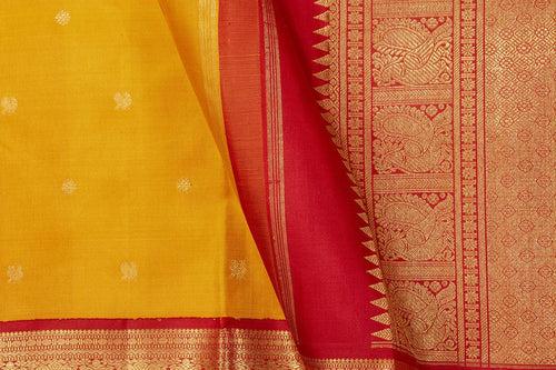 Yellow And Red Kanchipuram Silk Saree With Korvai Contrast Border Handwoven Pure Silk For Wedding Wear PV NYC 1093