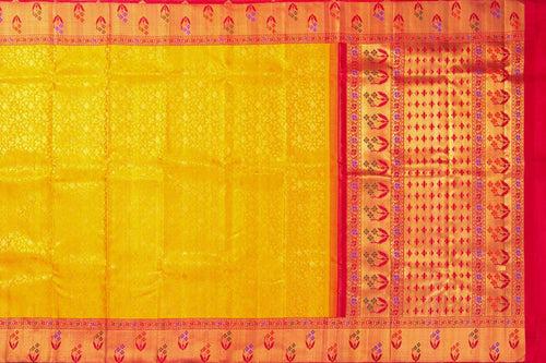 Yellow And Red Kanchipuram Silk Saree With Paithani Style Border Handwoven Pure Silk For Wedding Wear PV NYC 988