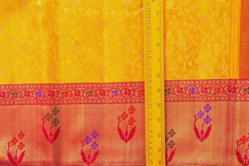 Yellow And Red Kanchipuram Silk Saree With Paithani Style Border Handwoven Pure Silk For Wedding Wear PV NYC 988