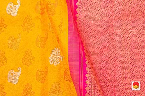 Yellow Borderless Kanchipuram Silk Saree With Floral Silk Thread Work Handwoven Pure Silk Pure Zari For Festive Wear PV NYC 1033