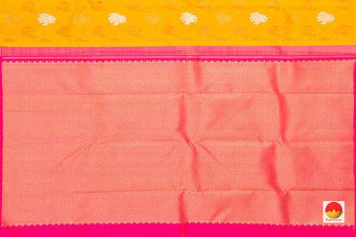Yellow Borderless Kanchipuram Silk Saree With Floral Silk Thread Work Handwoven Pure Silk Pure Zari For Festive Wear PV NYC 1033