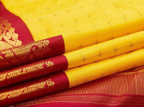 Yellow Kanchipuram Silk Saree With Ganga Jamuna Border Handwoven Pure Silk For Festive Wear PV NYC 1063