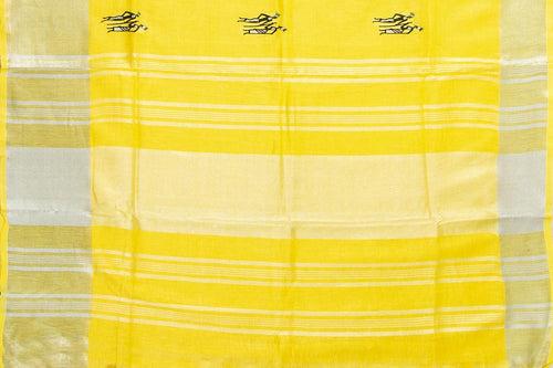 Yellow Linen Saree With Embroidery And Silver Zari Border PL 2040