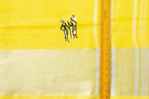 Yellow Linen Saree With Embroidery And Silver Zari Border PL 2040