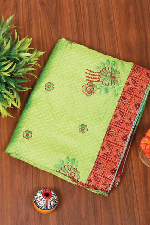 Parrot Green Semi Tussar Saree