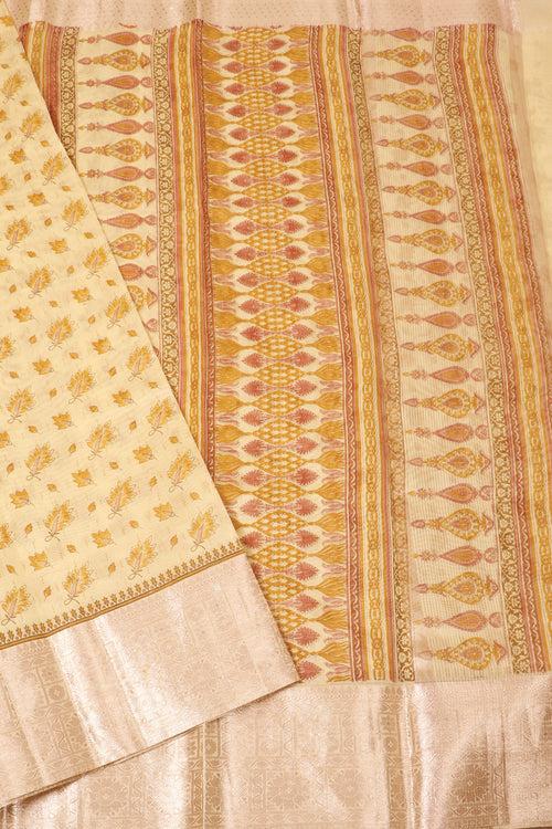 Lemon Yellow Semi Tussar Saree