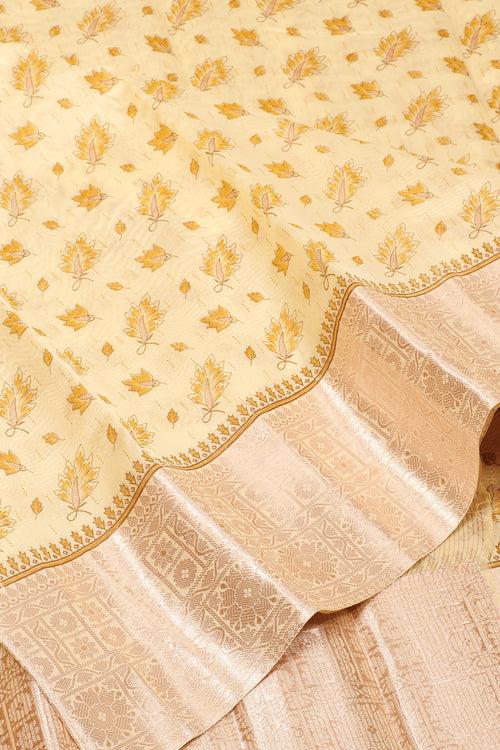 Lemon Yellow Semi Tussar Saree