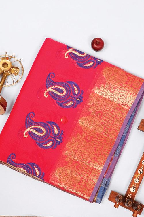 Rani Pink Semi Silk Cotton Saree