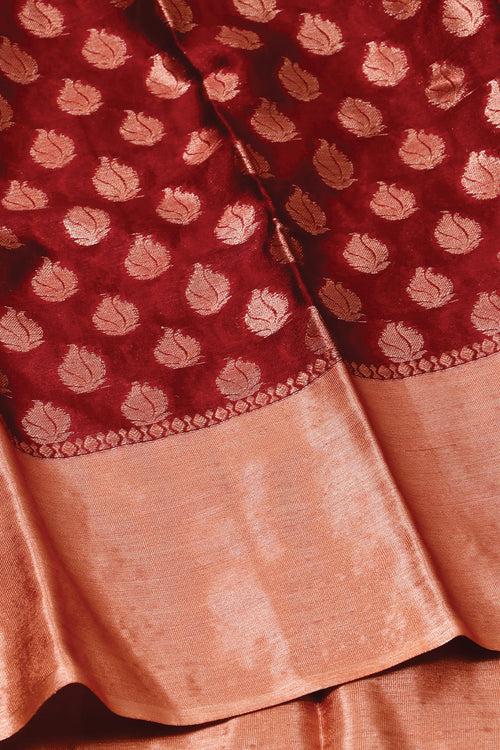 Maroon Semi Silk Cotton Saree