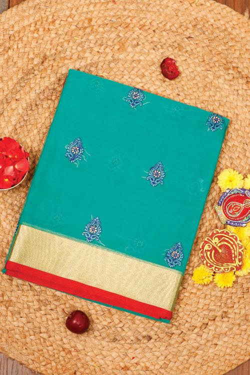 Teal Blue Semi Kora Saree