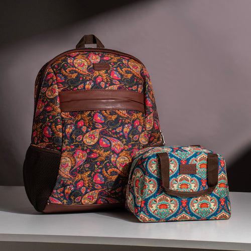 Paisley Print & Kovil Blue - Classic Backpack & Lunch Bag Combo