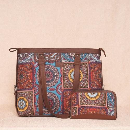 Multicolor Mandala Print- Office Bag & Chain Wallet Combo