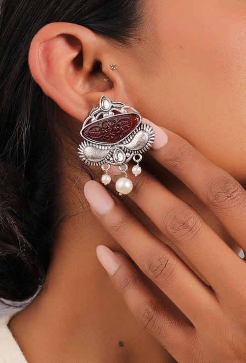 The Encapsulated Carving Stone Candy Earrings in Maroon