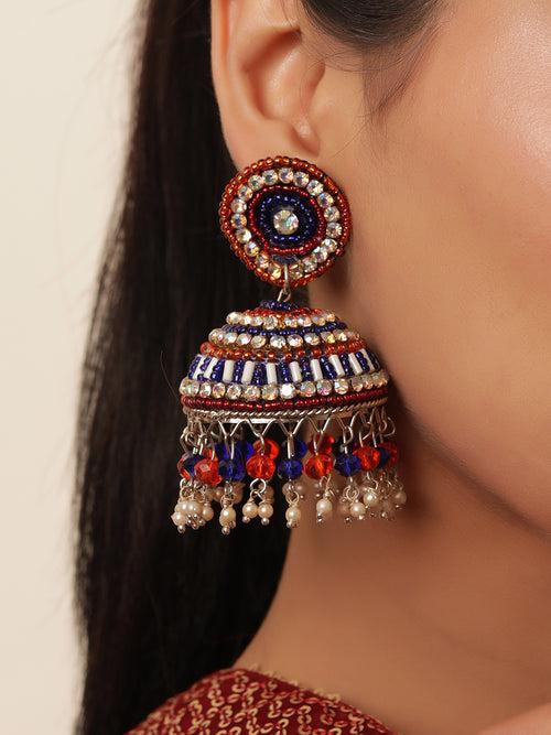 The Flamboyant Fiery Fairy Jhumkas in Blue & Orange