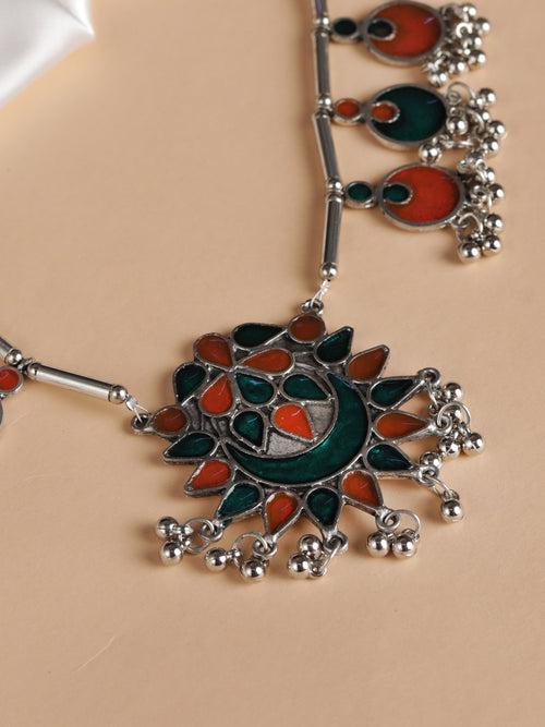 The Auriga Meenakari Necklace in Orange & Green