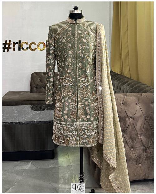 MINT GREEN SHERWANI WITH SHAWL