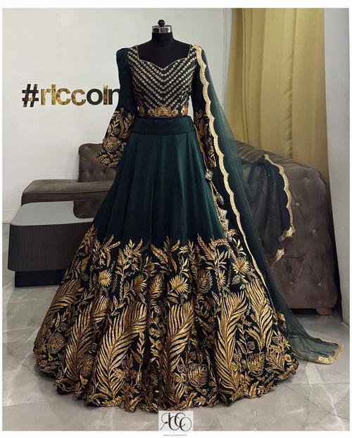 GREEN ORGANZA LEHENGA