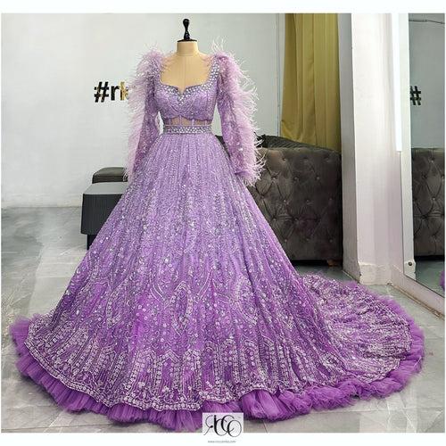 OMBRE TRAIN FEATHER SLEEVE GOWN