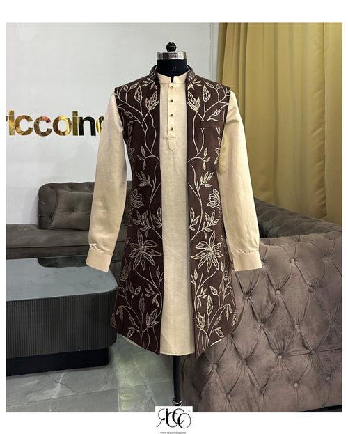 BROWN INDOWESTERN WITH GOLD KURTA