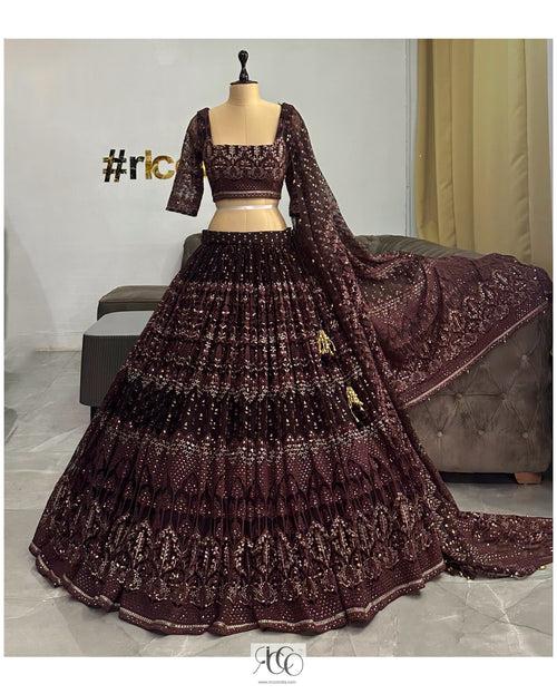 WINE RESHAM WORK LEHENGA