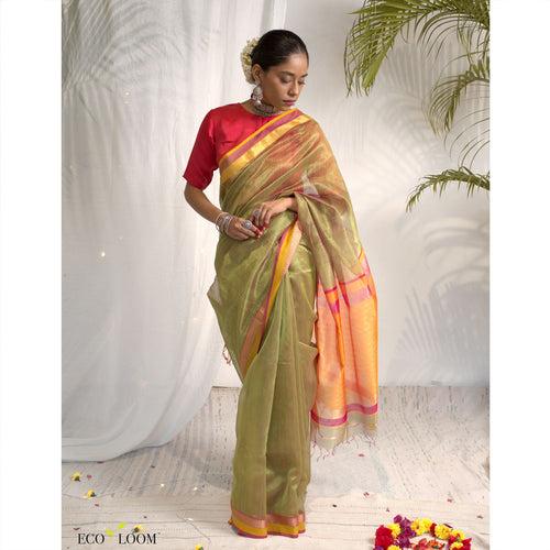 Kesar Ecoloom Cotton Silk Saree in Green