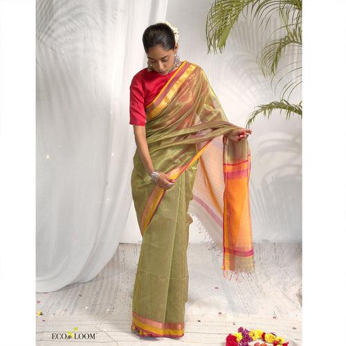 Kesar Ecoloom Cotton Silk Saree in Green