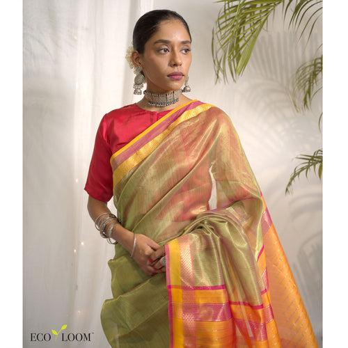 Kesar Ecoloom Cotton Silk Saree in Green