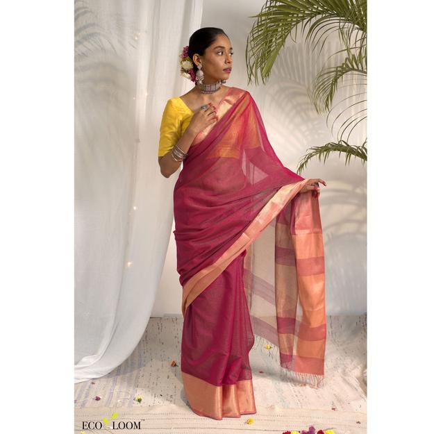 Kumudini Silk Cotton Handwoven Maheshwari Saree