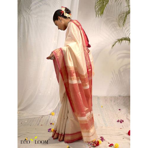 Surkh Silk Tissue Ecoloom Saree