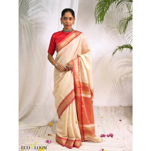 Surkh Silk Tissue Ecoloom Saree