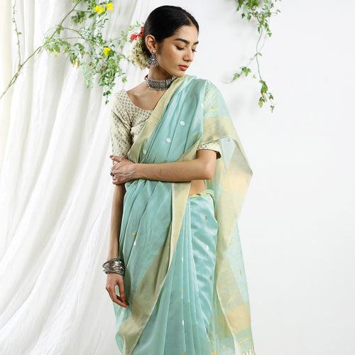 Ecoloom Trishna Silk Cotton Handloom Saree In Sea Green