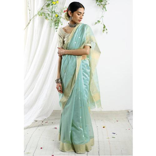 Ecoloom Trishna Silk Cotton Handloom Saree In Sea Green