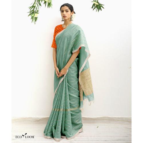 Lemon Grass Ecoloom Maheshwari Silk Handloom Saree