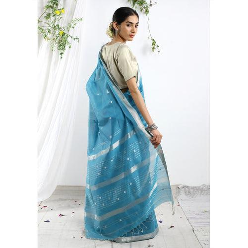 Zeba Ecoloom Cotton Silk Silver Border Saree