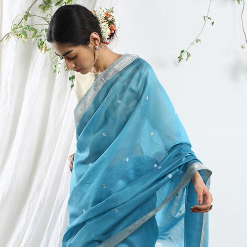 Zeba Ecoloom Cotton Silk Silver Border Saree