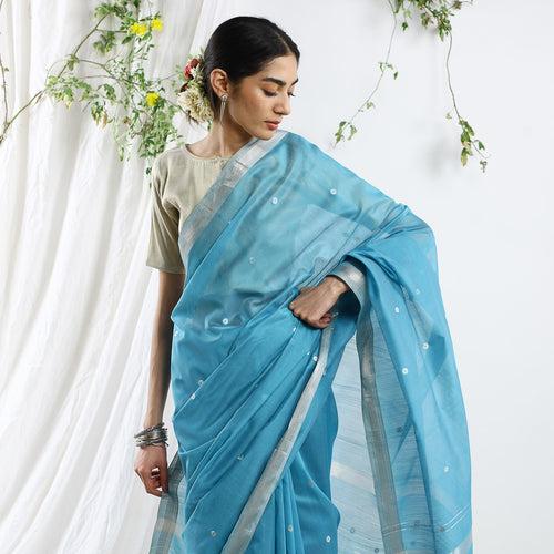 Zeba Ecoloom Cotton Silk Silver Border Saree