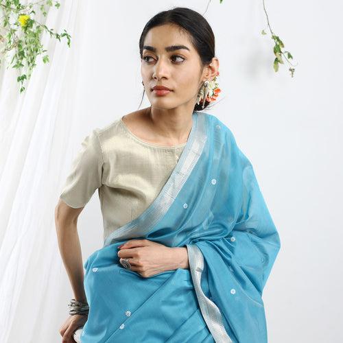 Zeba Ecoloom Cotton Silk Silver Border Saree