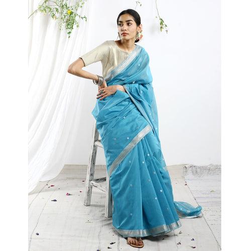 Zeba Ecoloom Cotton Silk Silver Border Saree