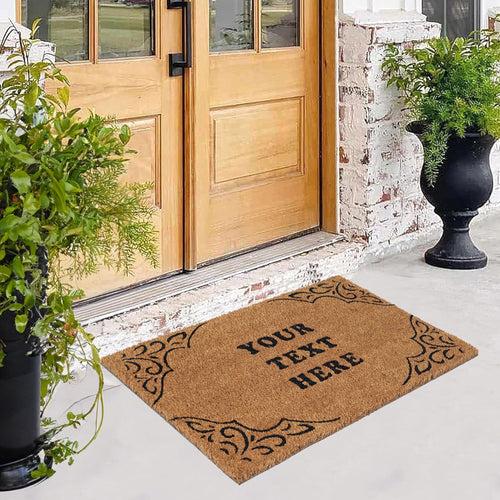 Personalized Coir Doormat with Elegant Border Design – Custom Text Available