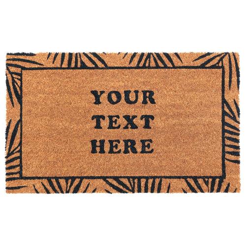 Personalized Coir Doormat with Tropical Leaf Border Design – Custom Text Option