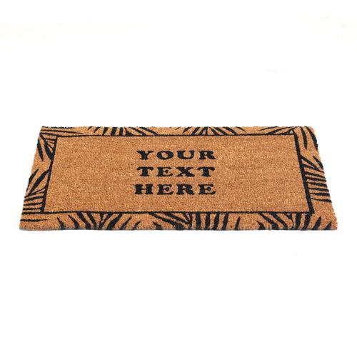 Personalized Coir Doormat with Tropical Leaf Border Design – Custom Text Option