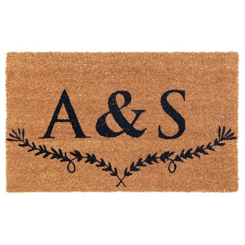 Personalized Initials Coir Doormat with Elegant Leaf Accent – Customizable Welcome Mat