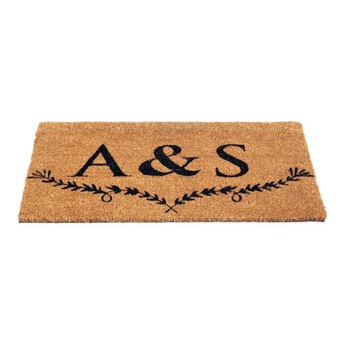 Personalized Initials Coir Doormat with Elegant Leaf Accent – Customizable Welcome Mat