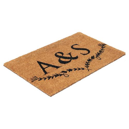 Personalized Initials Coir Doormat with Elegant Leaf Accent – Customizable Welcome Mat