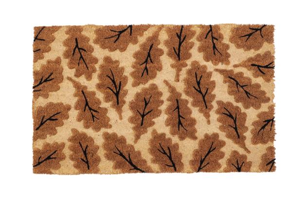 OnlyMat Elegant Anti-Skid Coir Leaf Impression Printed Design Mat - Kitchen, Welcome Entrance - Beige, 45 cm x 75 cm