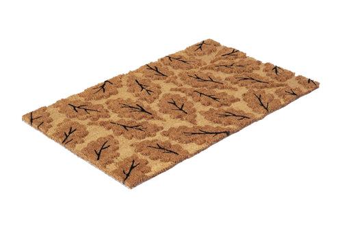 OnlyMat Elegant Anti-Skid Coir Leaf Impression Printed Design Mat - Kitchen, Welcome Entrance - Beige, 45 cm x 75 cm