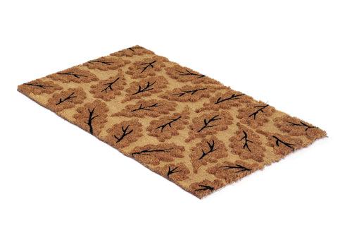 OnlyMat Elegant Anti-Skid Coir Leaf Impression Printed Design Mat - Kitchen, Welcome Entrance - Beige, 45 cm x 75 cm