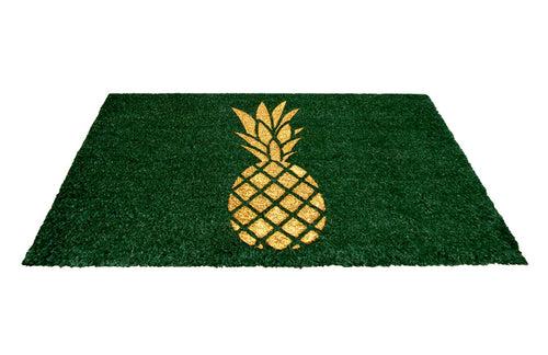 OnlyMat Stylish Golden Glitter Pineapple printed Green Natural Coir Door Mat