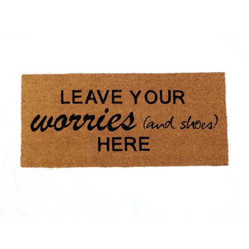 OnlyMat Leave Worries Outside printed Large Size Natural Coir Oblong Funny Door Mat