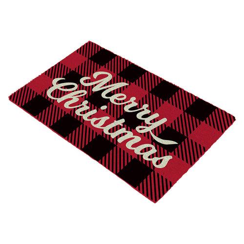 OnlyMat Red Plaids Christmas Theme Printed Natural Coir Door Mat